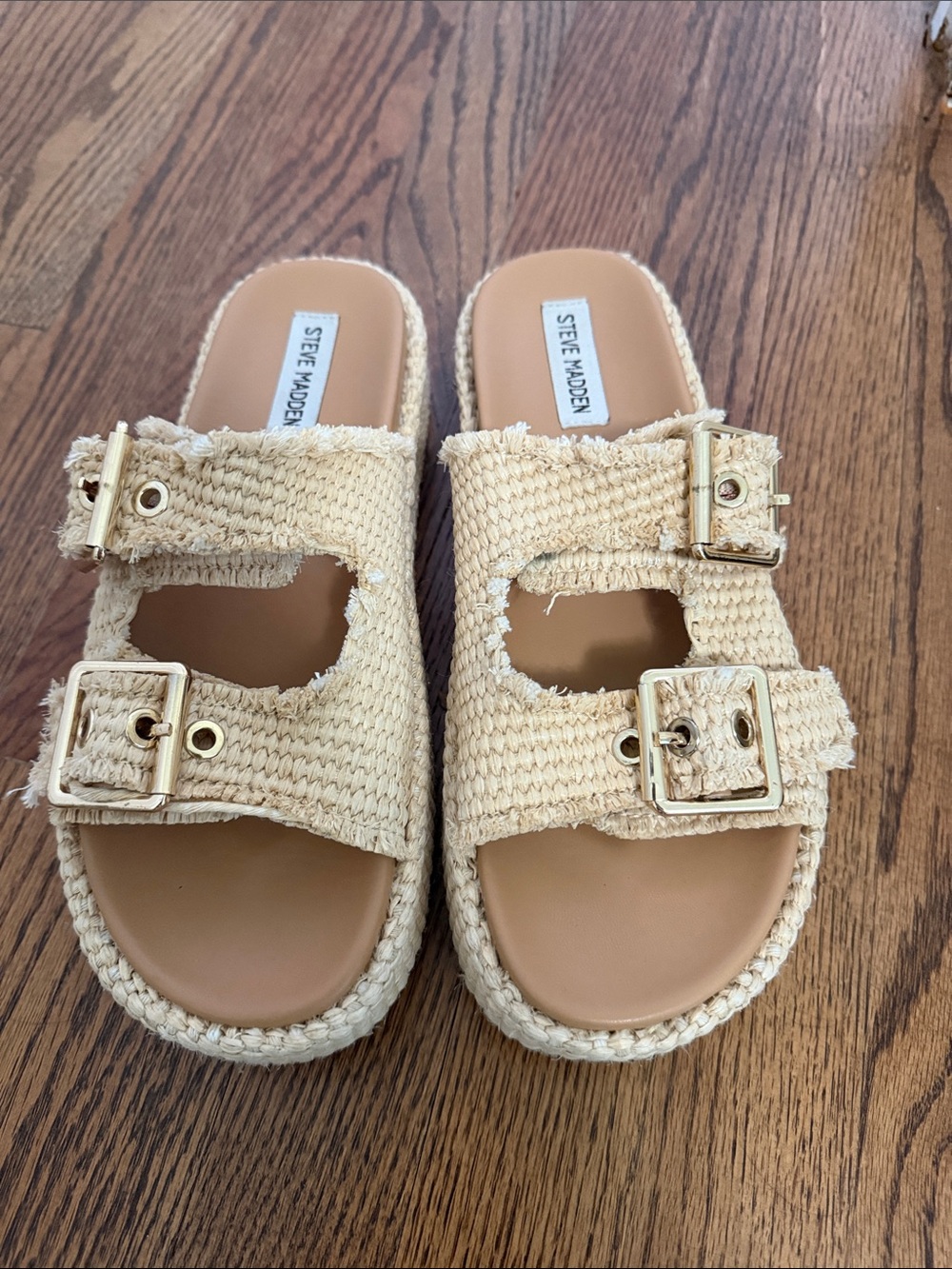 Steve Madden Natural Braided Double-Buckle Slide Sandals